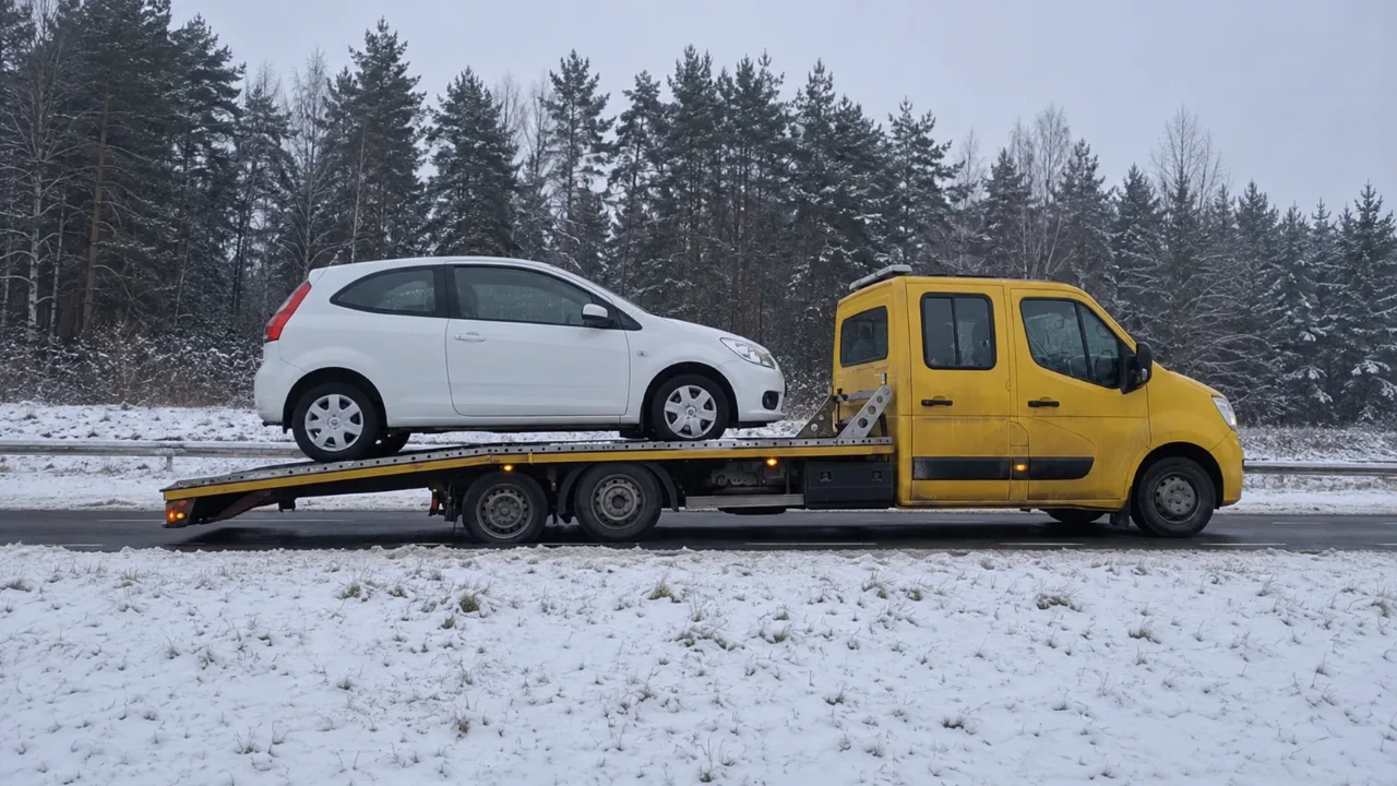 Holowanie auta na lawecie zimą – Świdnica