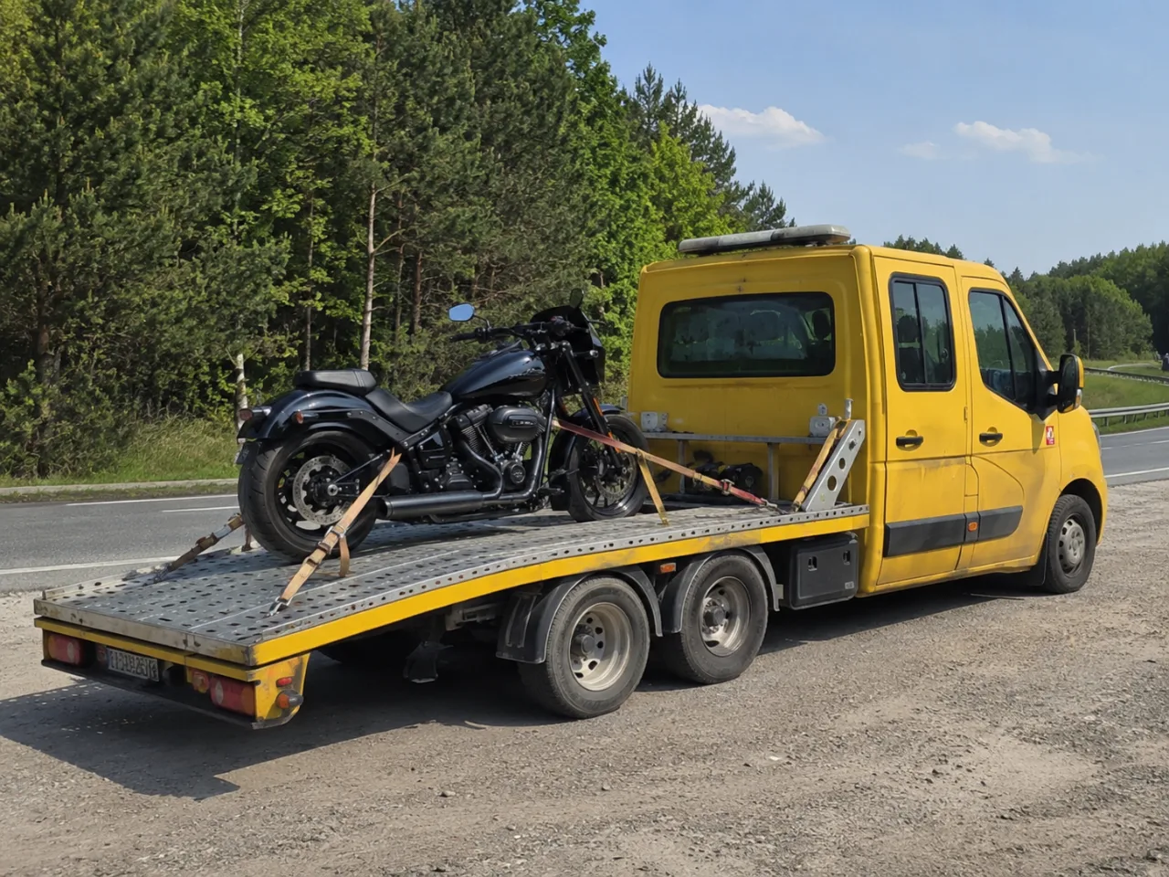 Transport motocykla na lawecie latem – CANIK-HOL Świdnica
